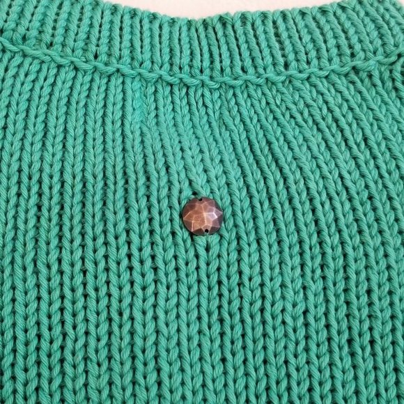 Pure Handknit Green Cardigan Cotton Ornate Buttons Chunky Size M/L - Picture 6 of 11